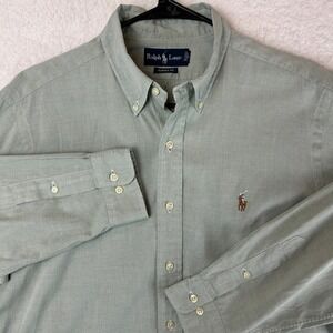 Ralph Lauren Dress Shirt Mens 16 32/33 Classic Fit Light Green Flesh Pony Oxford